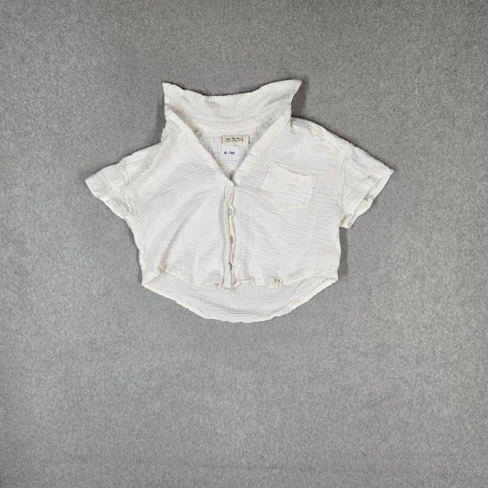 We The Free Women Button Up Shirt XS White Gauze Cropped Button Up Short Sleeve